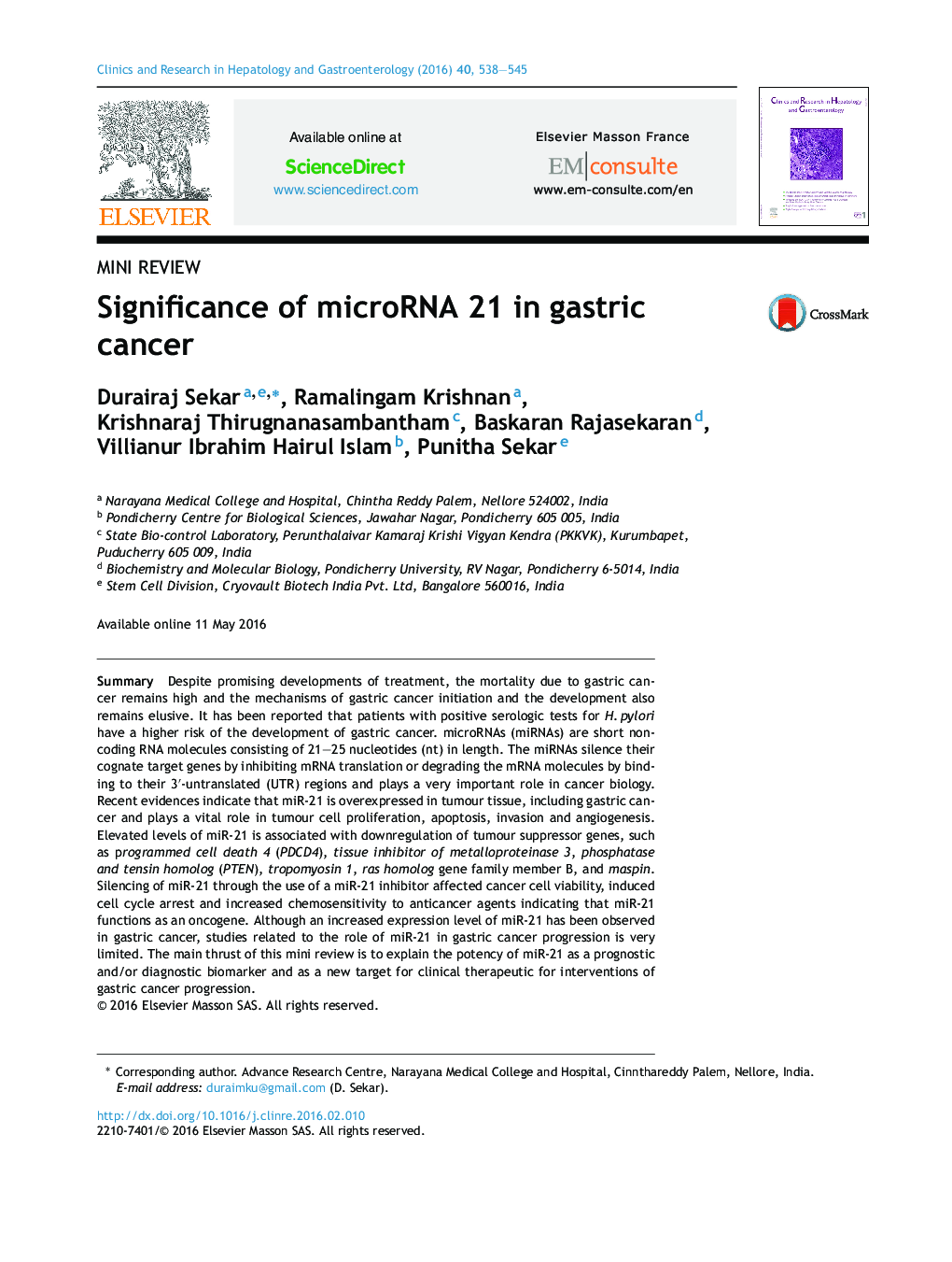 Significance of microRNA 21 in gastric cancer