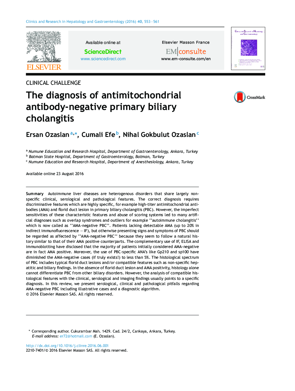 The diagnosis of antimitochondrial antibody-negative primary biliary cholangitis