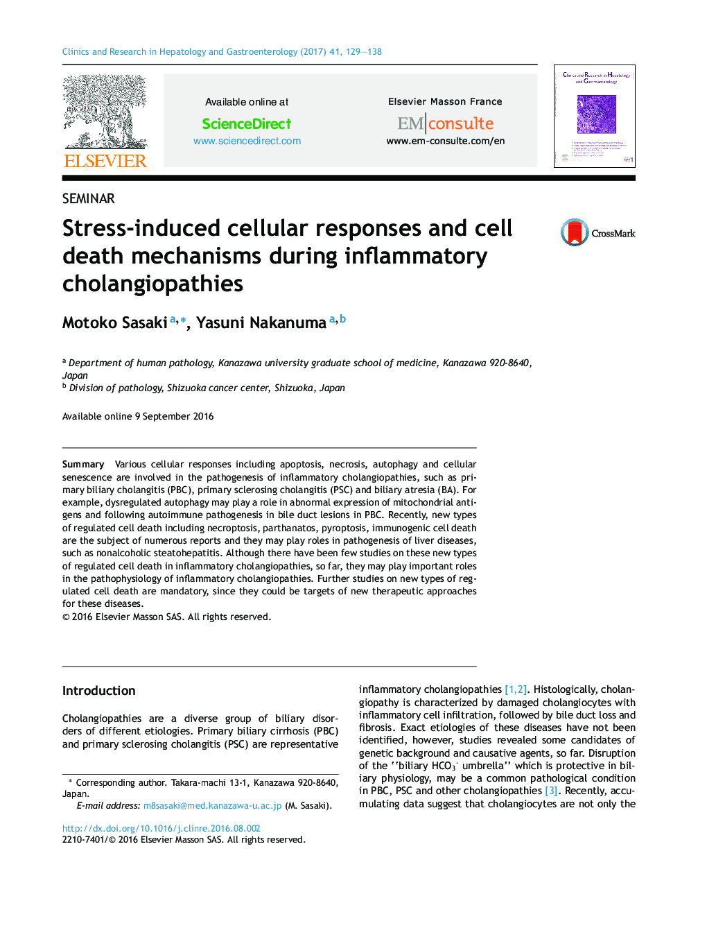 Stress-induced cellular responses and cell death mechanisms during inflammatory cholangiopathies