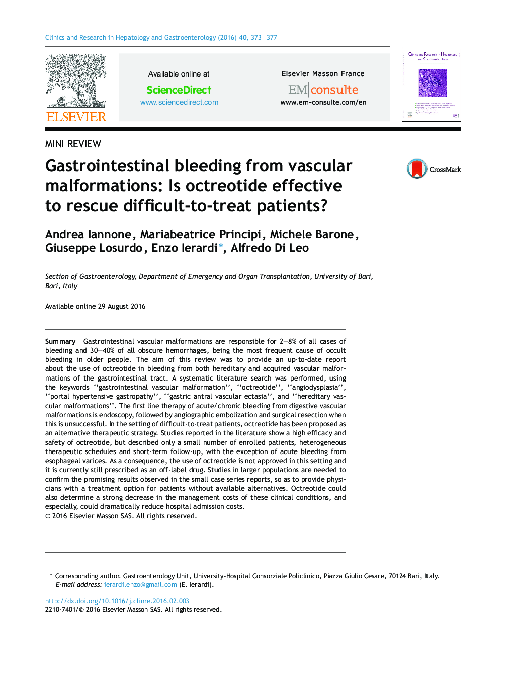 Gastrointestinal bleeding from vascular malformations: Is octreotide effective to rescue difficult-to-treat patients?