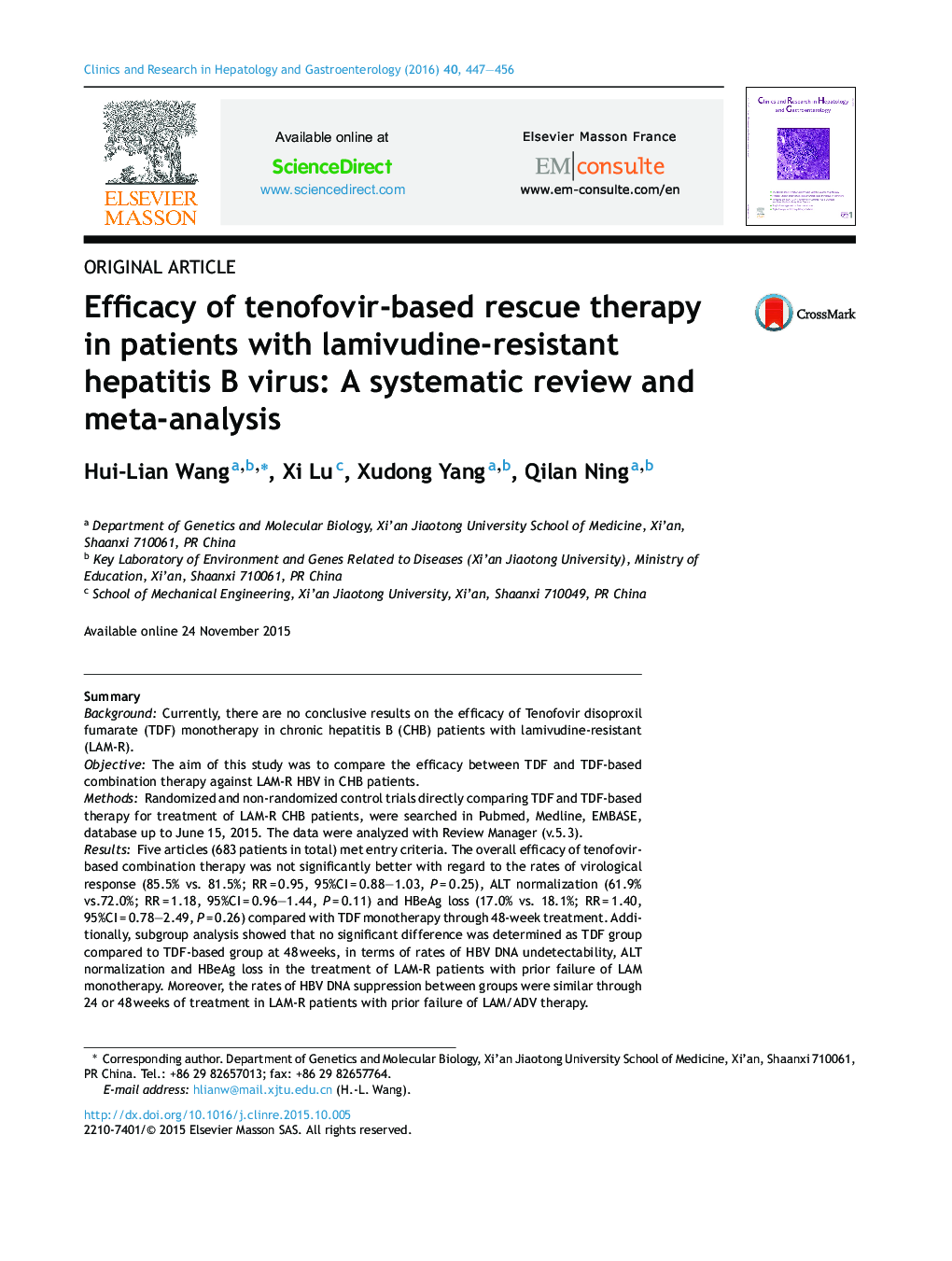 Efficacy of tenofovir-based rescue therapy in patients with lamivudine-resistant hepatitis B virus: A systematic review and meta-analysis