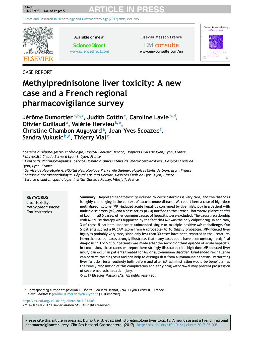 Methylprednisolone liver toxicity: A new case and a French regional pharmacovigilance survey