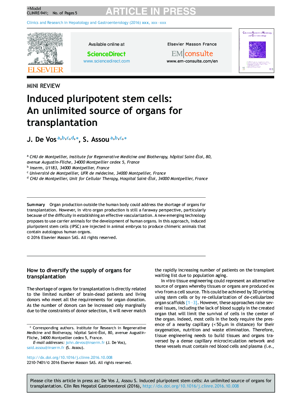 Induced pluripotent stem cells: An unlimited source of organs for transplantation