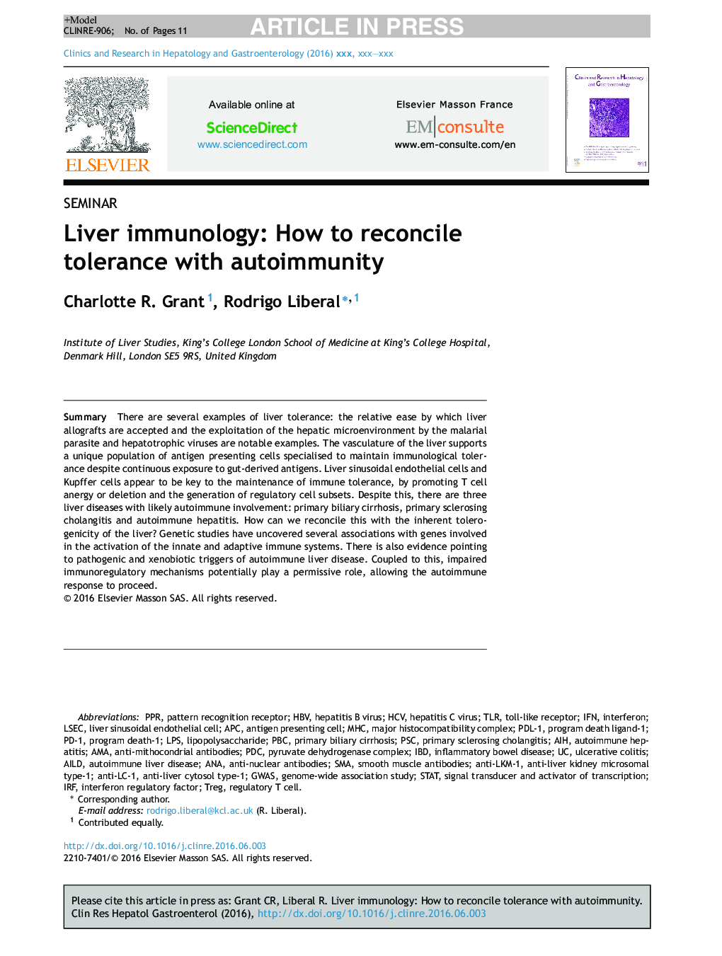 Liver immunology: How to reconcile tolerance with autoimmunity