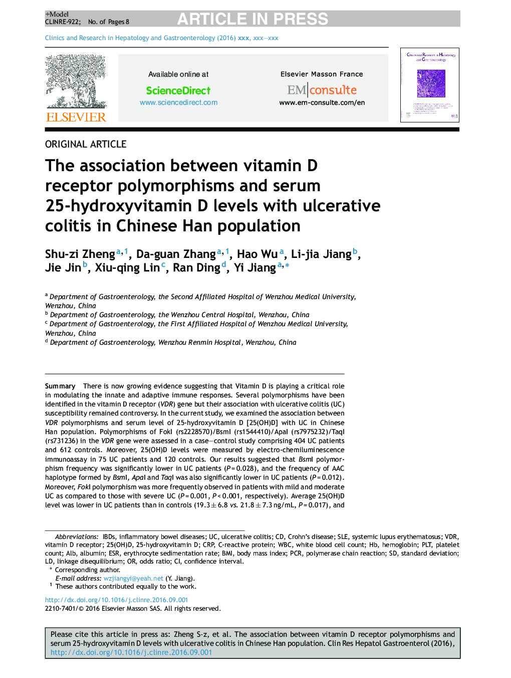 The association between vitamin D receptor polymorphisms and serum 25-hydroxyvitamin D levels with ulcerative colitis in Chinese Han population