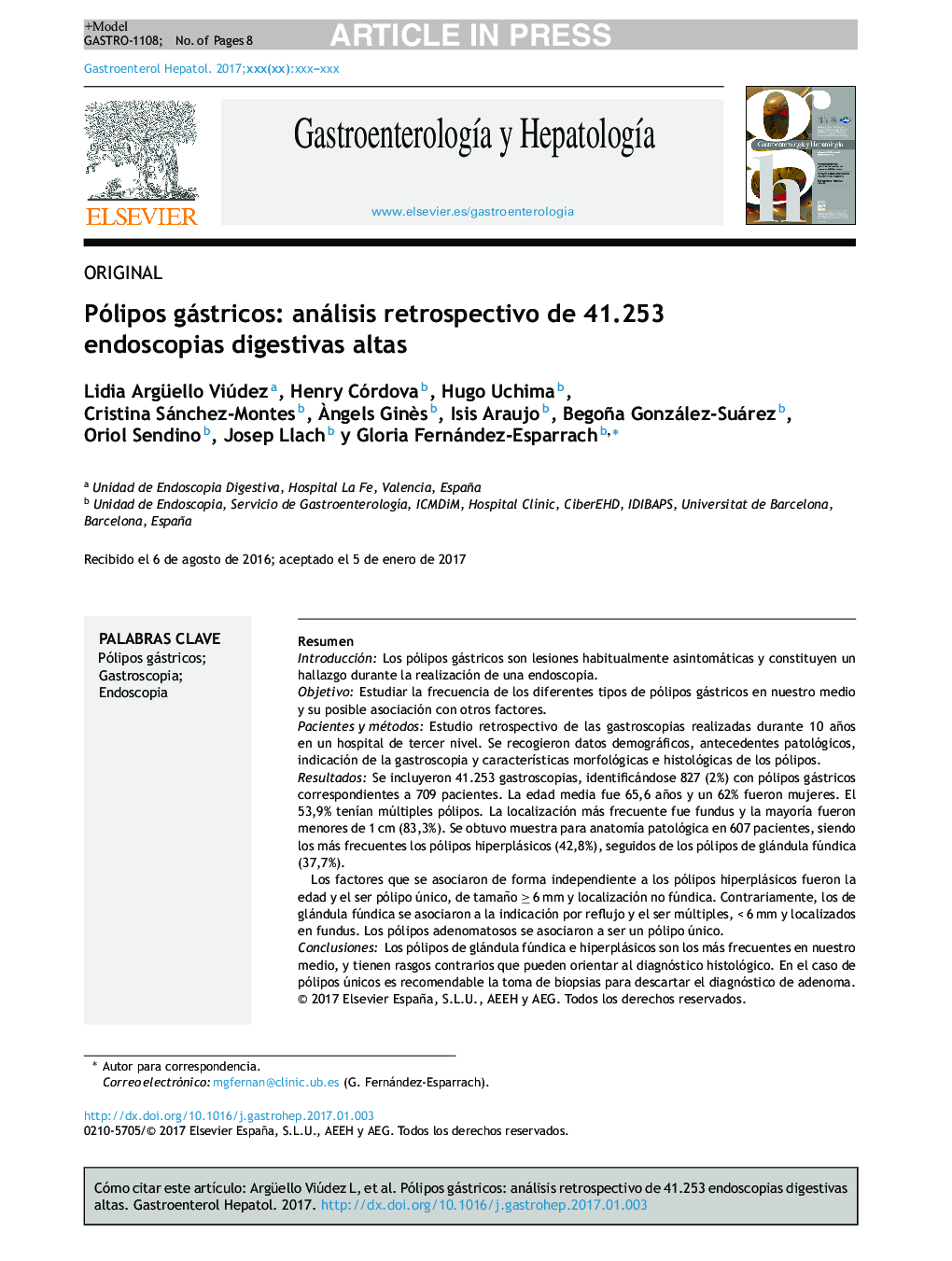 Pólipos gástricos: análisis retrospectivo de 41.253 endoscopias digestivas altas