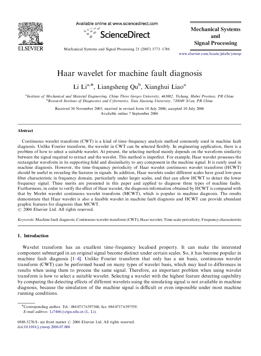 Haar wavelet for machine fault diagnosis