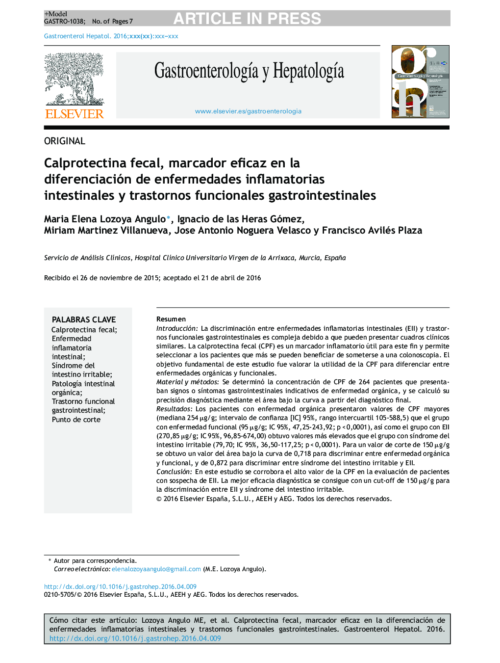 Calprotectina fecal, marcador eficaz en la diferenciación de enfermedades inflamatorias intestinales y trastornos funcionales gastrointestinales