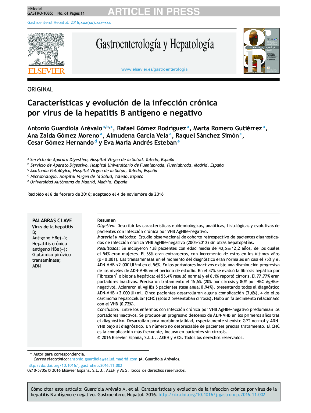 CaracterÃ­sticas y evolución de la infección crónica por virus de la hepatitis B antÃ­geno e negativo