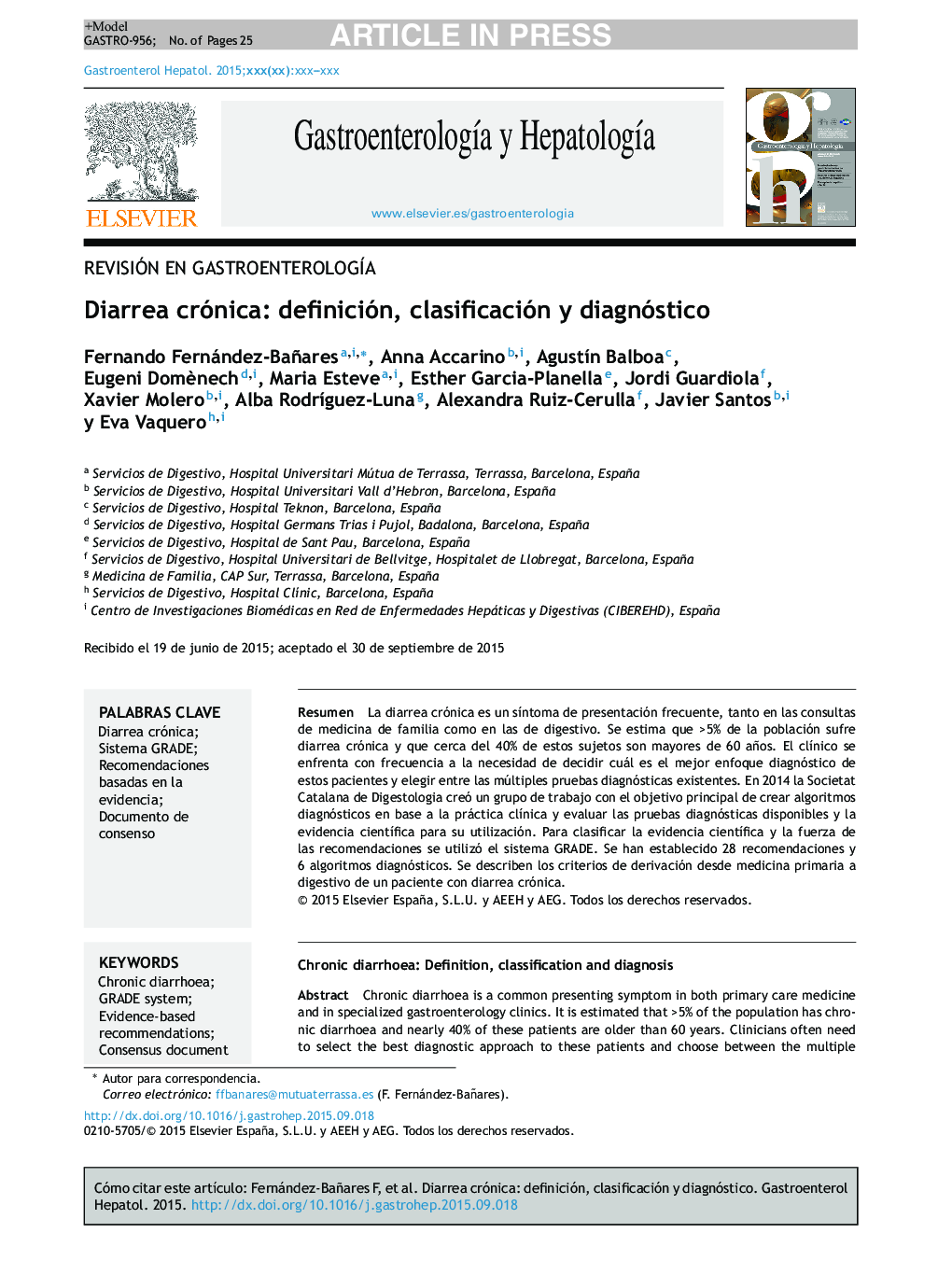 Diarrea crónica: definición, clasificación y diagnóstico