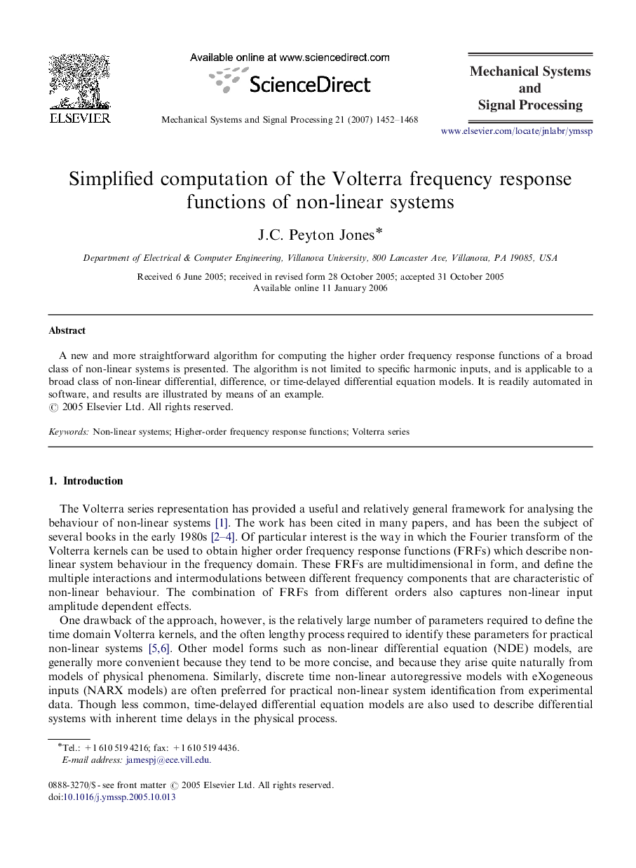 Simplified computation of the Volterra frequency response functions of non-linear systems