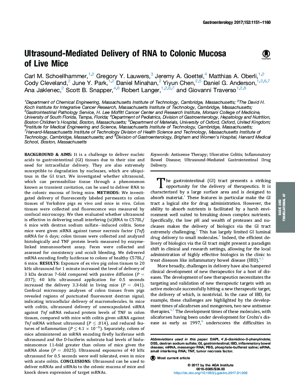 Ultrasound-Mediated Delivery of RNA to Colonic Mucosa of LiveÂ Mice