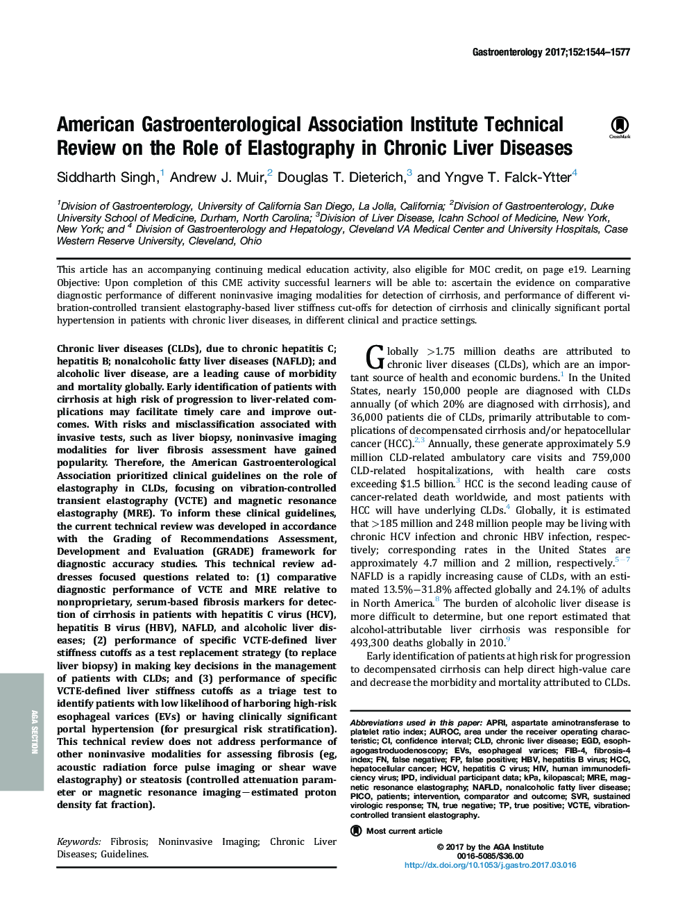American Gastroenterological Association Institute Technical Review on the Role of Elastography in Chronic Liver Diseases