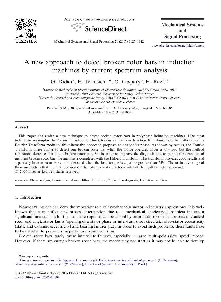 A new approach to detect broken rotor bars in induction machines by current spectrum analysis