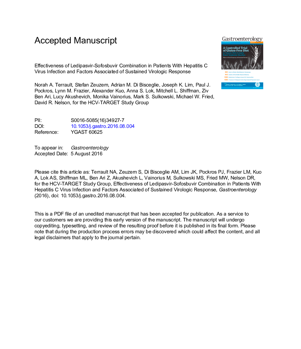 Effectiveness of Ledipasvir-Sofosbuvir Combination in Patients With Hepatitis C Virus Infection and Factors Associated With Sustained Virologic Response