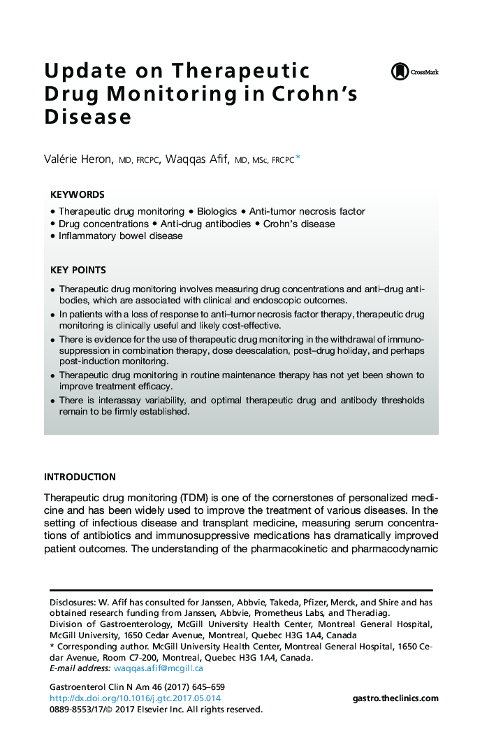 Update on Therapeutic Drug Monitoring in Crohn's Disease