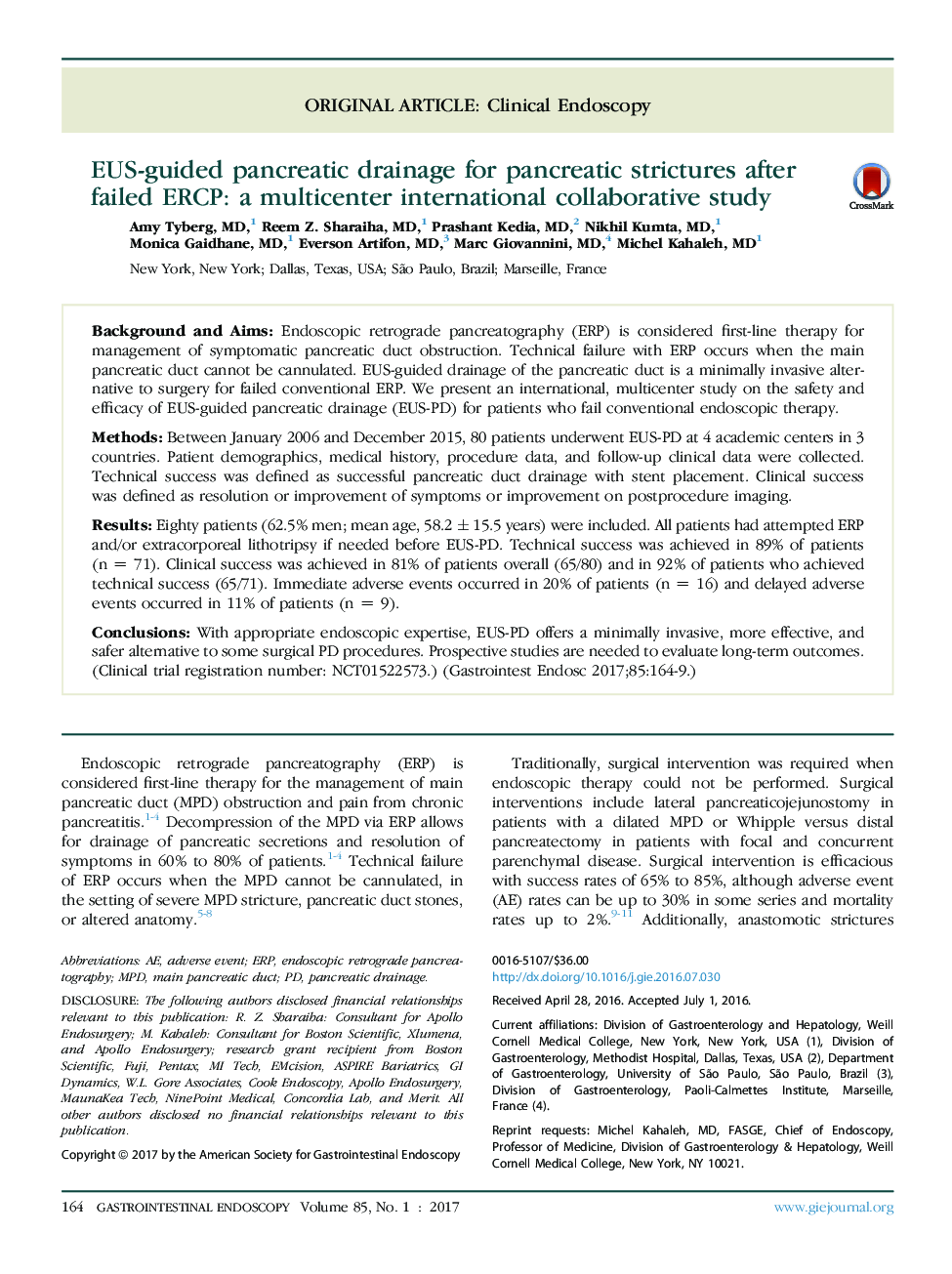 EUS-guided pancreatic drainage for pancreatic strictures after failed ERCP: a multicenter international collaborative study