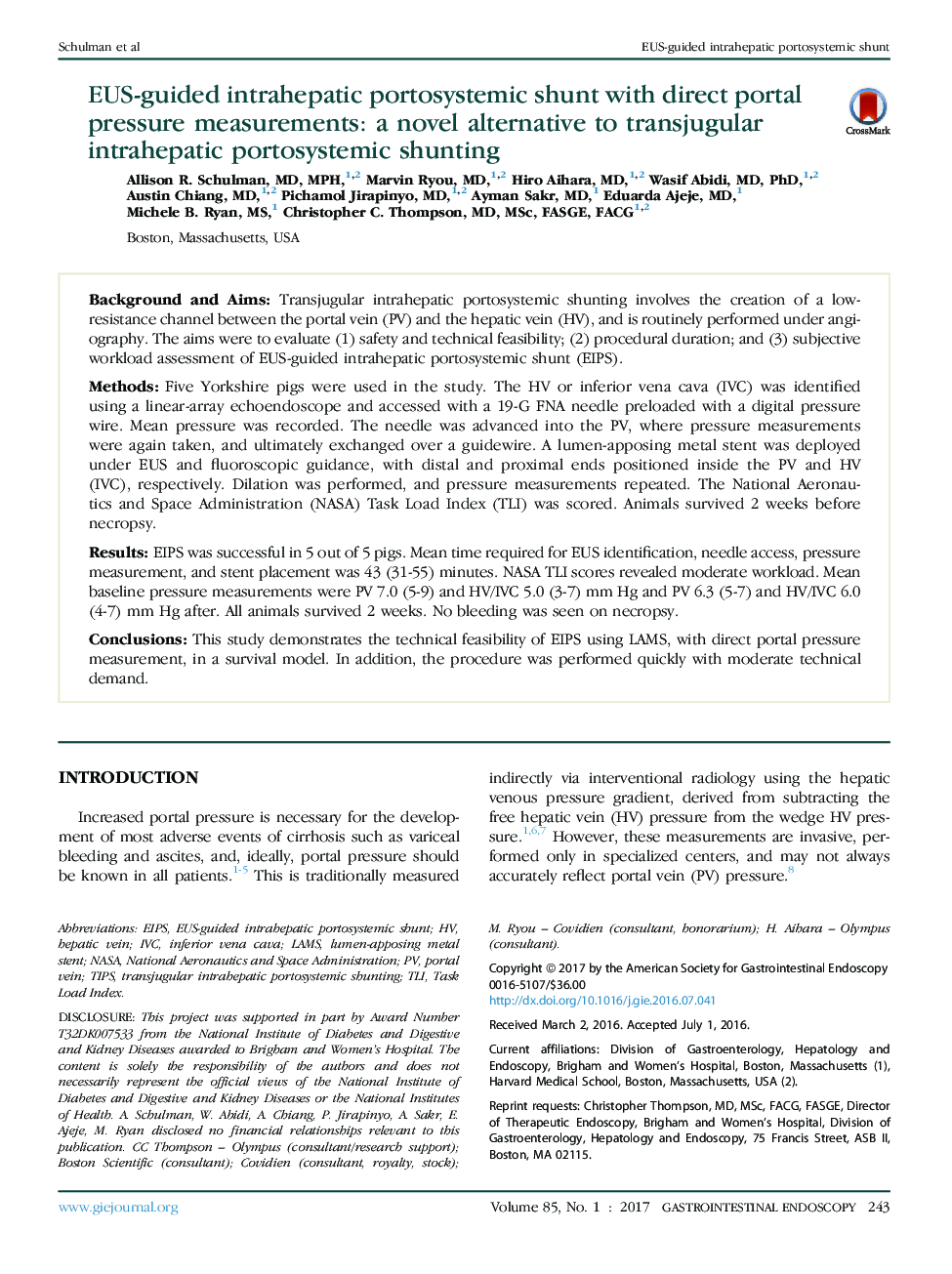 EUS-guided intrahepatic portosystemic shunt with direct portal pressure measurements: a novel alternative to transjugular intrahepatic portosystemic shunting