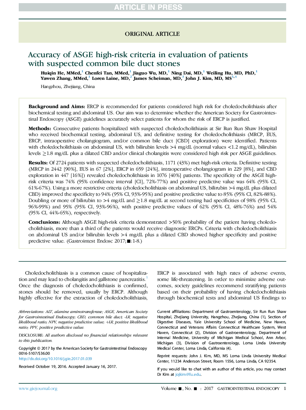 Accuracy of ASGE high-risk criteria in evaluation of patients with suspected common bile duct stones