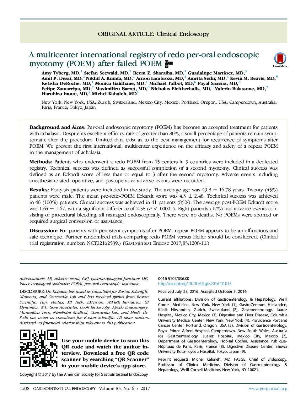 A multicenter international registry of redo per-oral endoscopic myotomy (POEM) after failed POEM