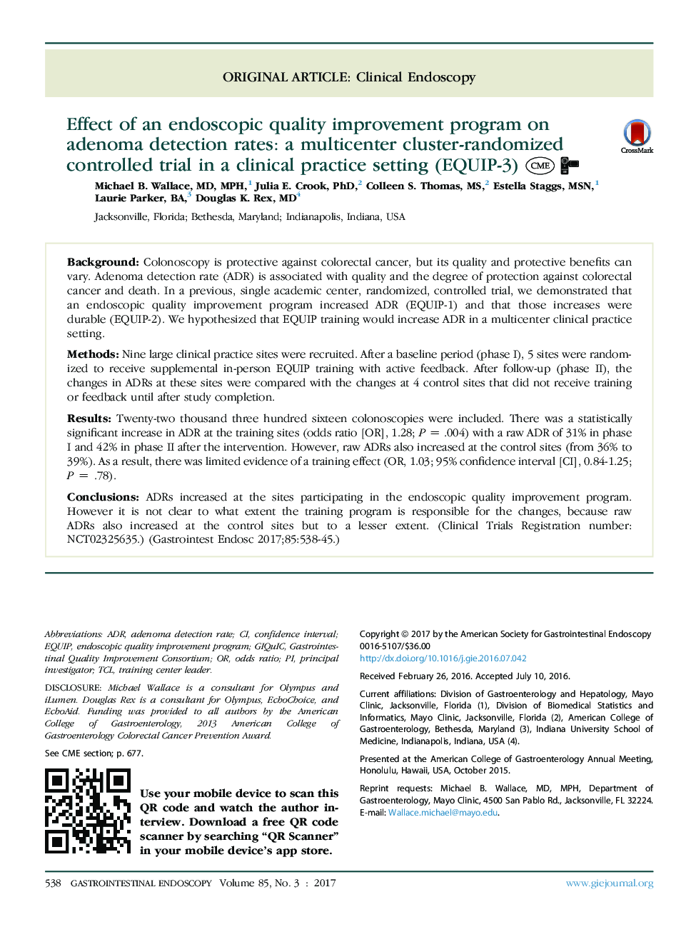 Effect of an endoscopic quality improvement program on adenoma detection rates: a multicenter cluster-randomized controlled trial in a clinical practice setting (EQUIP-3)