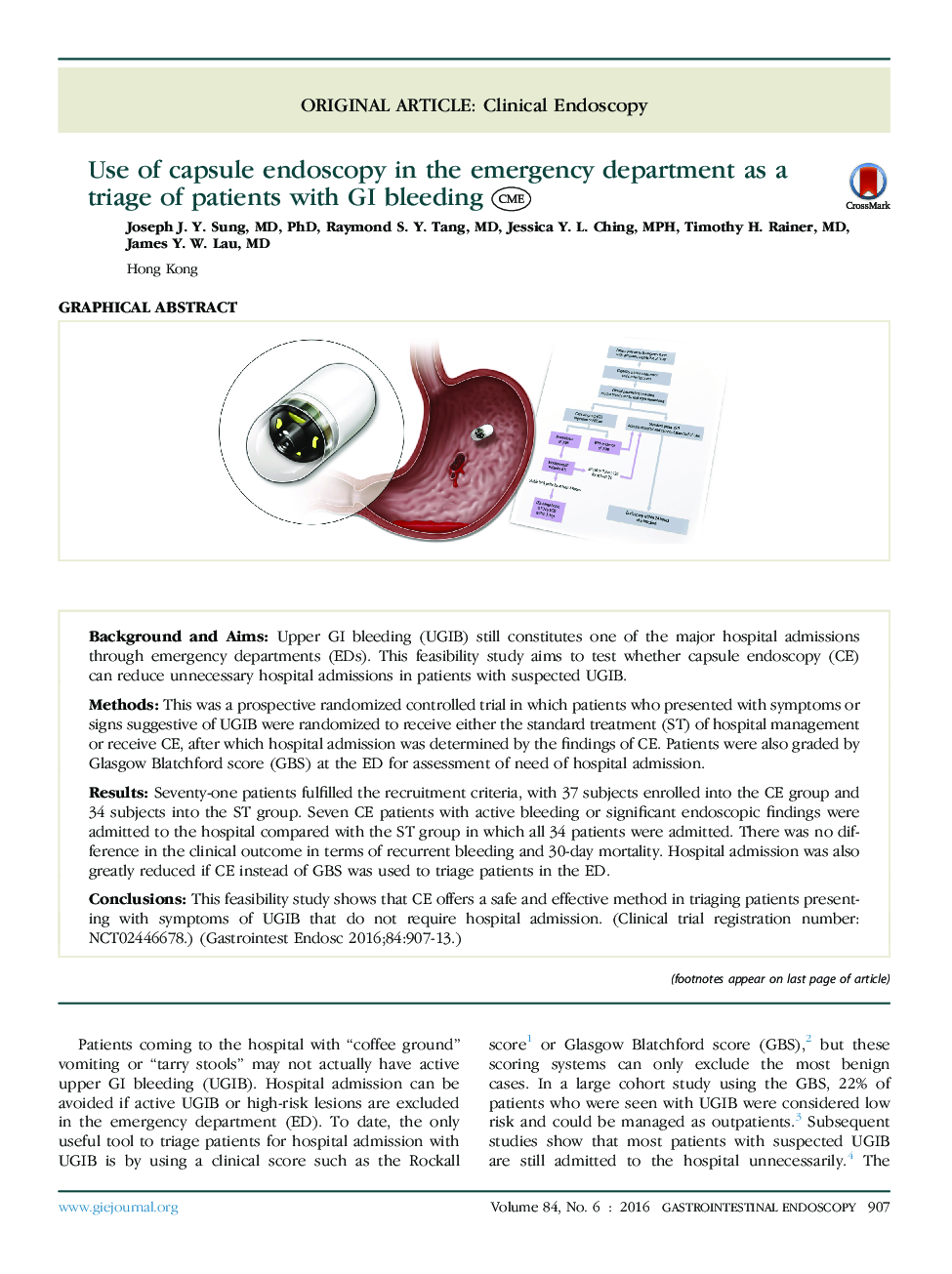 Use of capsule endoscopy in the emergency department as a triage of patients with GI bleeding