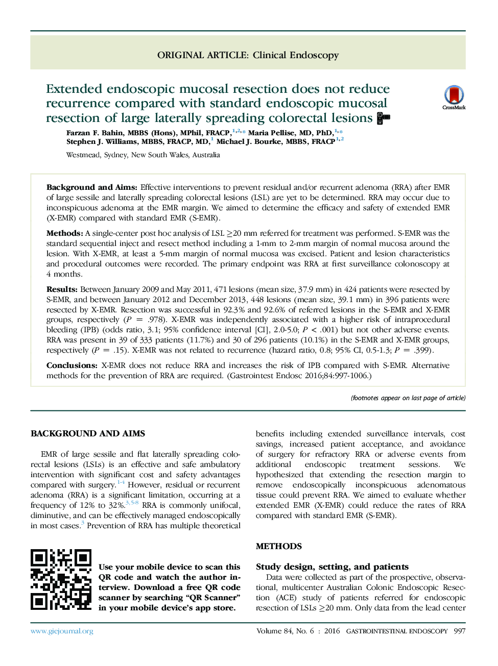 Extended endoscopic mucosal resection does not reduce recurrence compared with standard endoscopic mucosal resectionÂ of large laterally spreadingÂ colorectal lesions