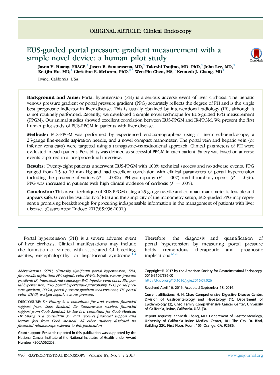 EUS-guided portal pressure gradient measurement with a simple novel device: a human pilot study