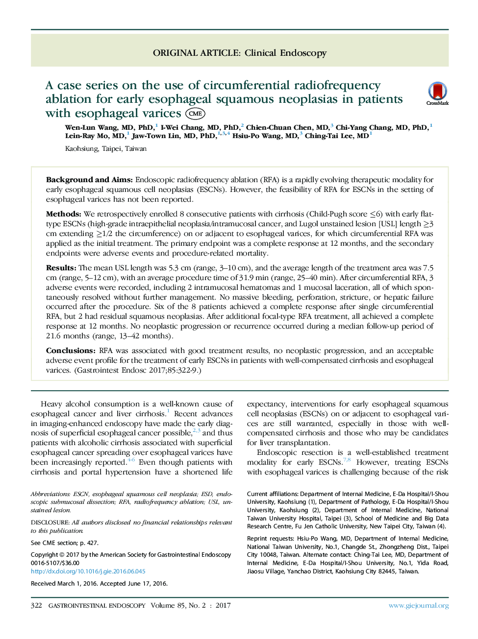 A case series on the use of circumferential radiofrequency ablation for early esophageal squamous neoplasias in patients with esophageal varices