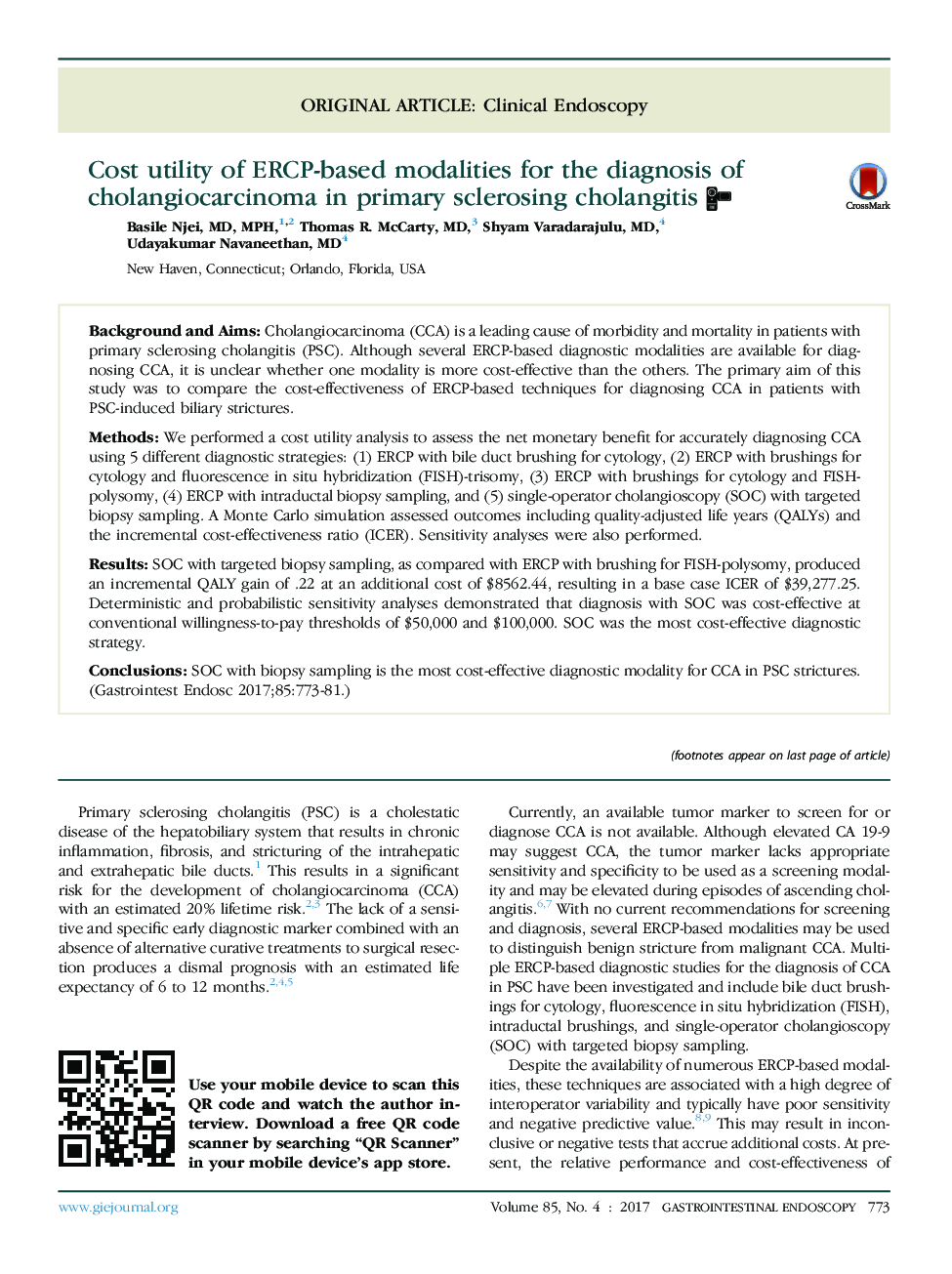 Cost utility of ERCP-based modalities for the diagnosis of cholangiocarcinoma in primary sclerosing cholangitis