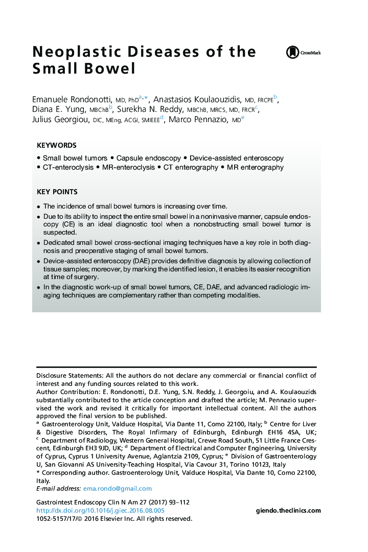 Neoplastic Diseases of the Small Bowel