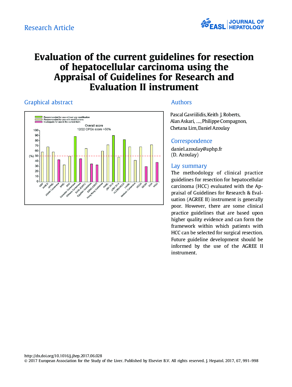 Evaluation of the current guidelines for resection of hepatocellular carcinoma using the Appraisal of Guidelines for Research and Evaluation II instrument