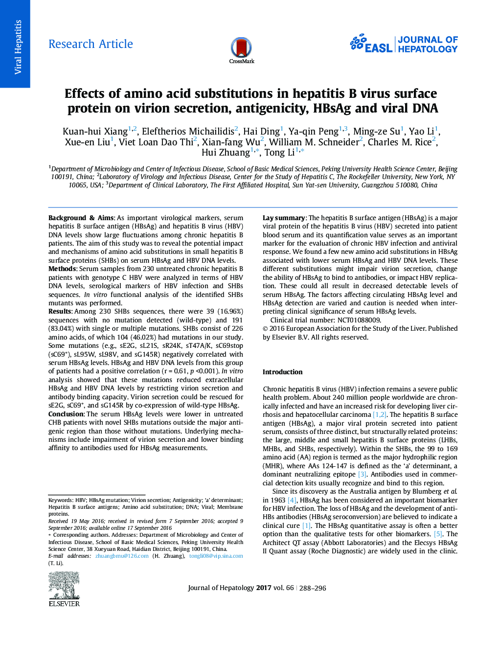 Effects of amino acid substitutions in hepatitis B virus surface protein on virion secretion, antigenicity, HBsAg and viral DNA