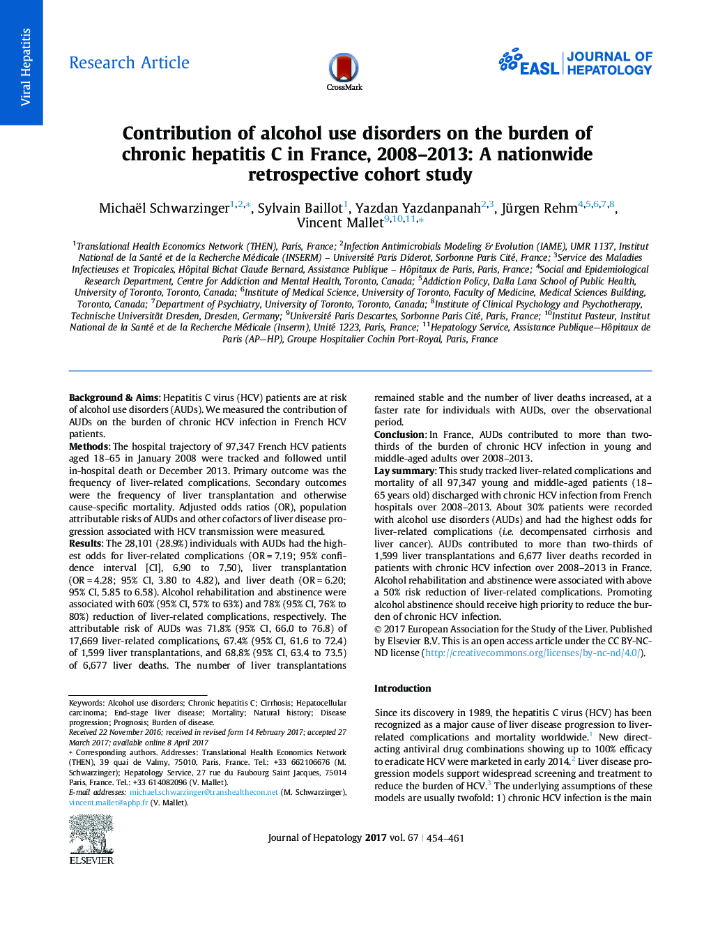 Contribution of alcohol use disorders on the burden of chronic hepatitis C in France, 2008-2013: A nationwide retrospective cohort study