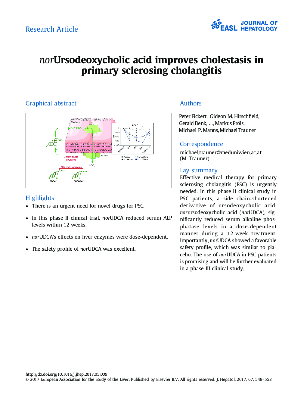 norUrsodeoxycholic acid improves cholestasis in primary sclerosing cholangitis