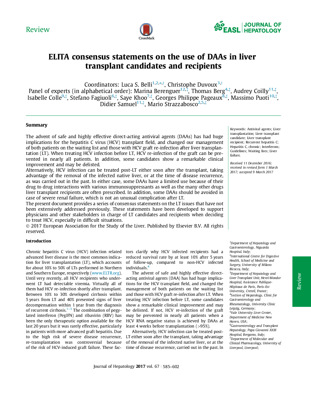 ELITA consensus statements on the use of DAAs in liver transplant candidates and recipients