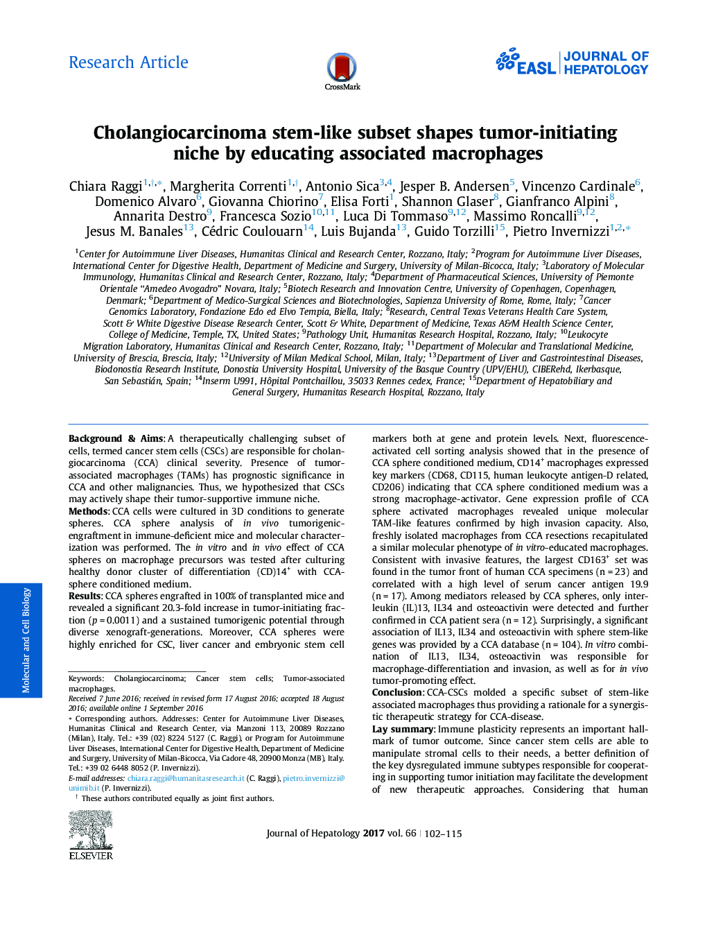 Cholangiocarcinoma stem-like subset shapes tumor-initiating niche by educating associated macrophages