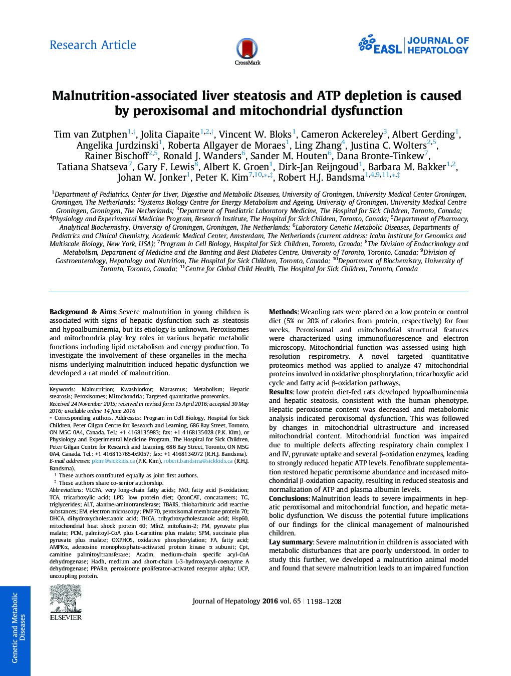 Malnutrition-associated liver steatosis and ATP depletion is caused by peroxisomal and mitochondrial dysfunction