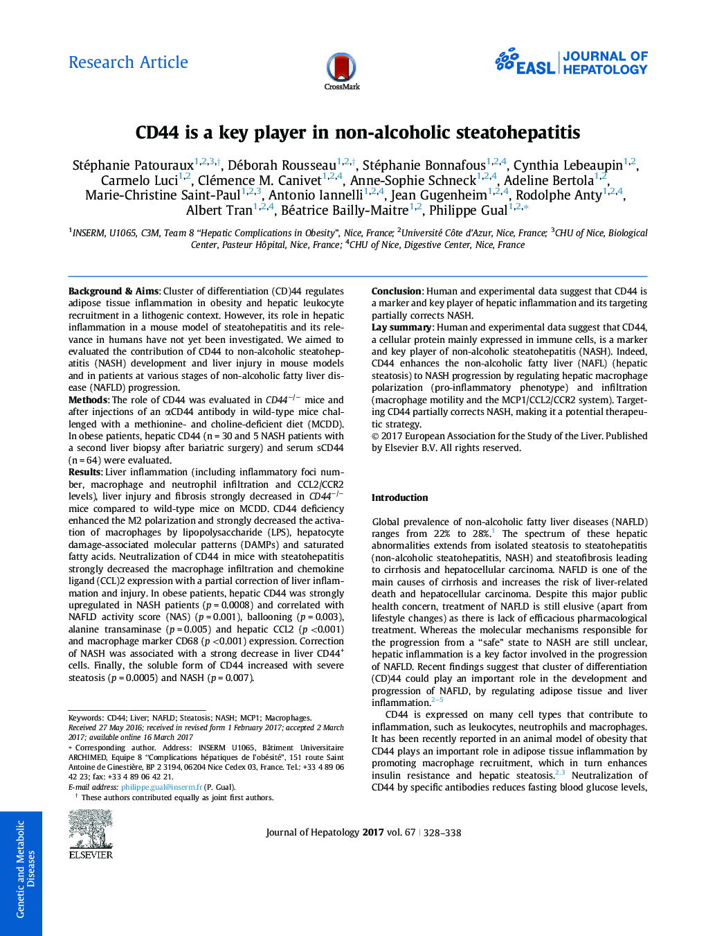 CD44 is a key player in non-alcoholic steatohepatitis