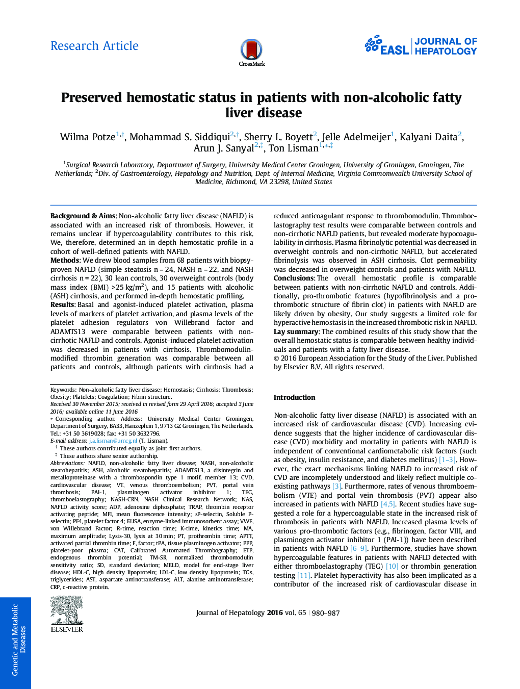 Preserved hemostatic status in patients with non-alcoholic fatty liver disease