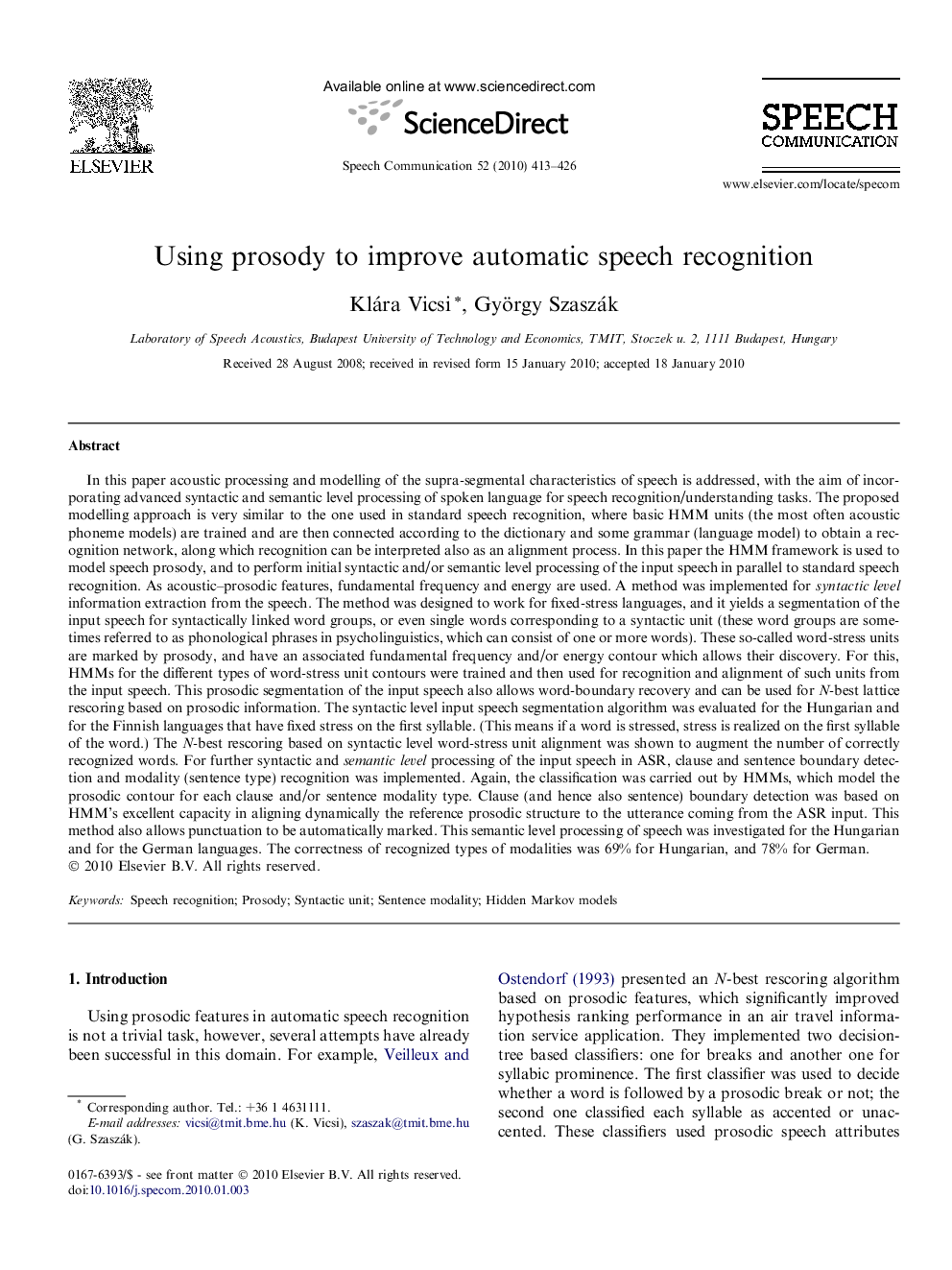 Using prosody to improve automatic speech recognition