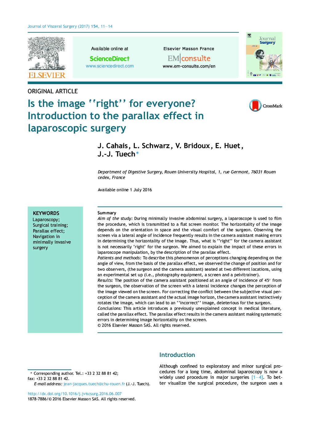 Is the image “right” for everyone? Introduction to the parallax effect in laparoscopic surgery