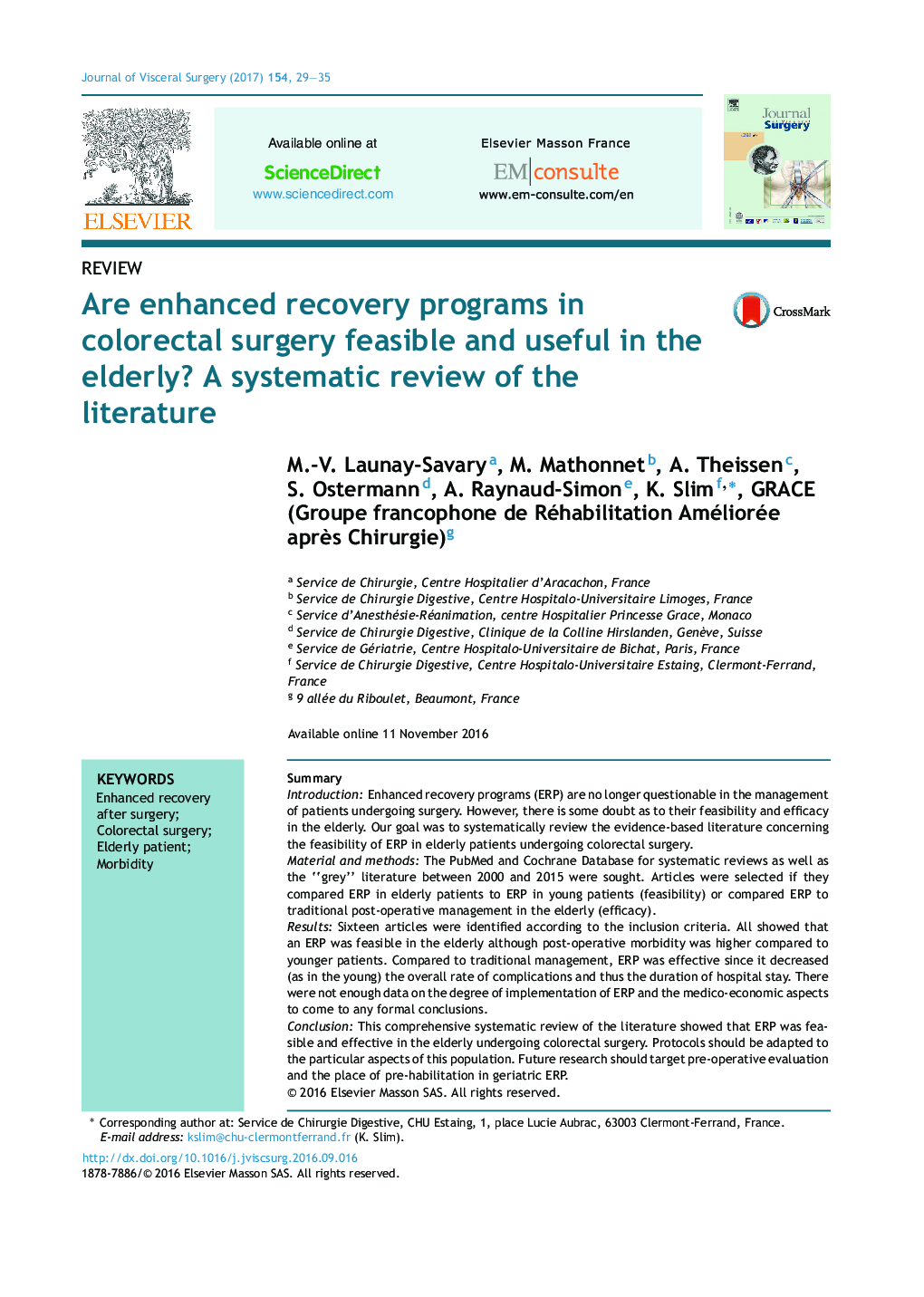 Are enhanced recovery programs in colorectal surgery feasible and useful in the elderly? A systematic review of the literature