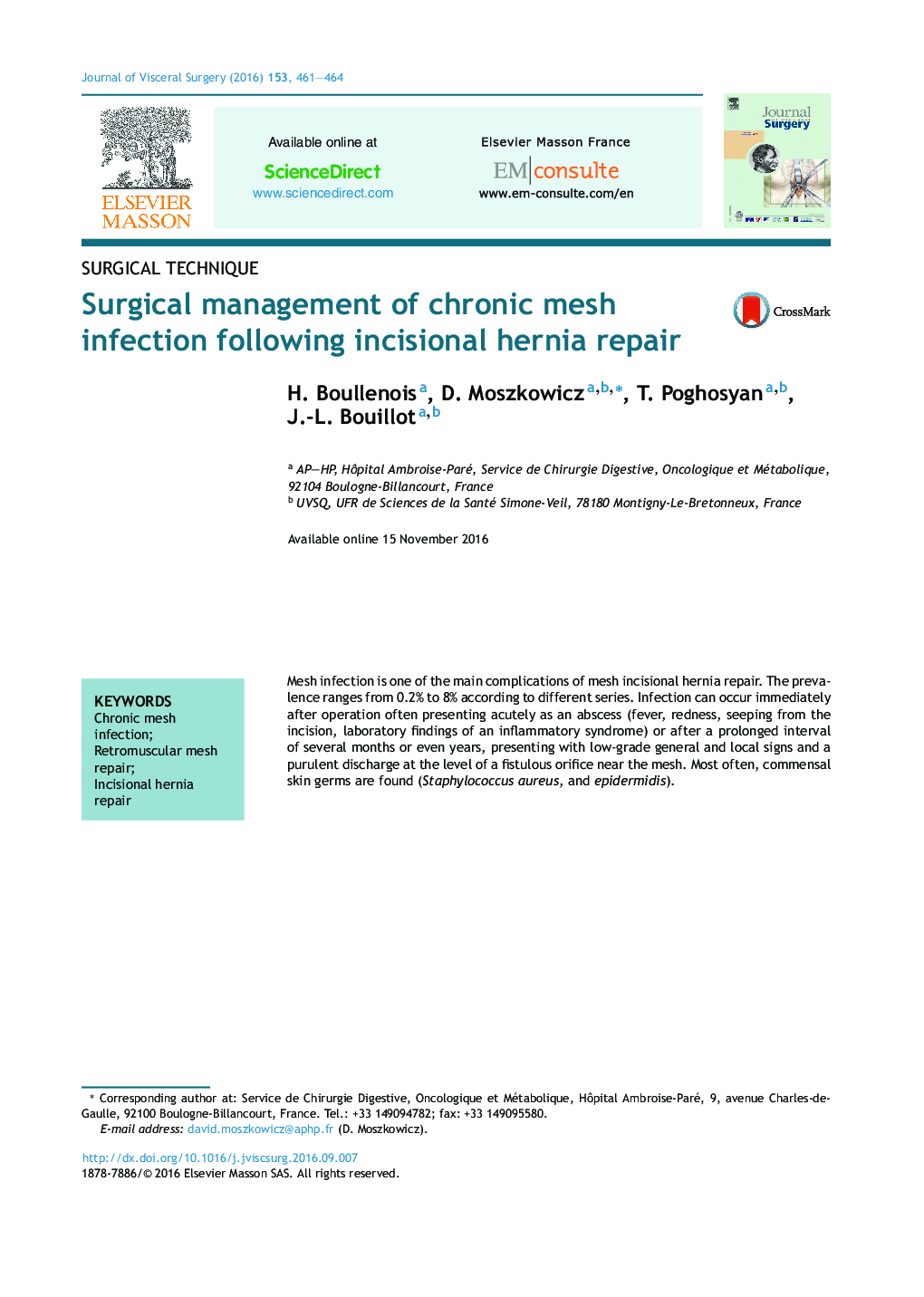 Surgical management of chronic mesh infection following incisional hernia repair