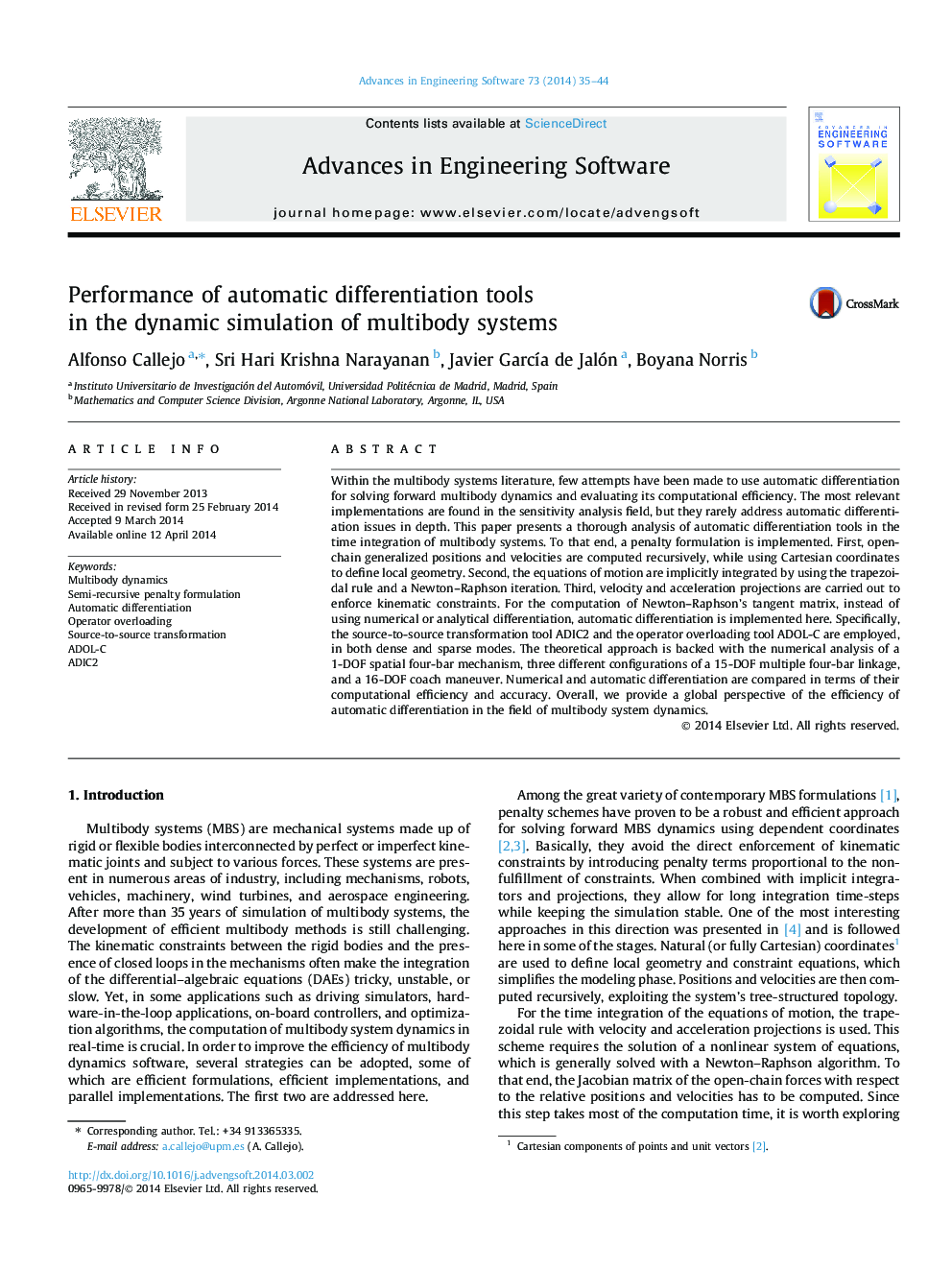 Performance of automatic differentiation tools in the dynamic simulation of multibody systems