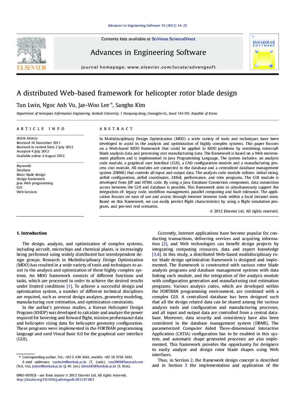 A distributed Web-based framework for helicopter rotor blade design