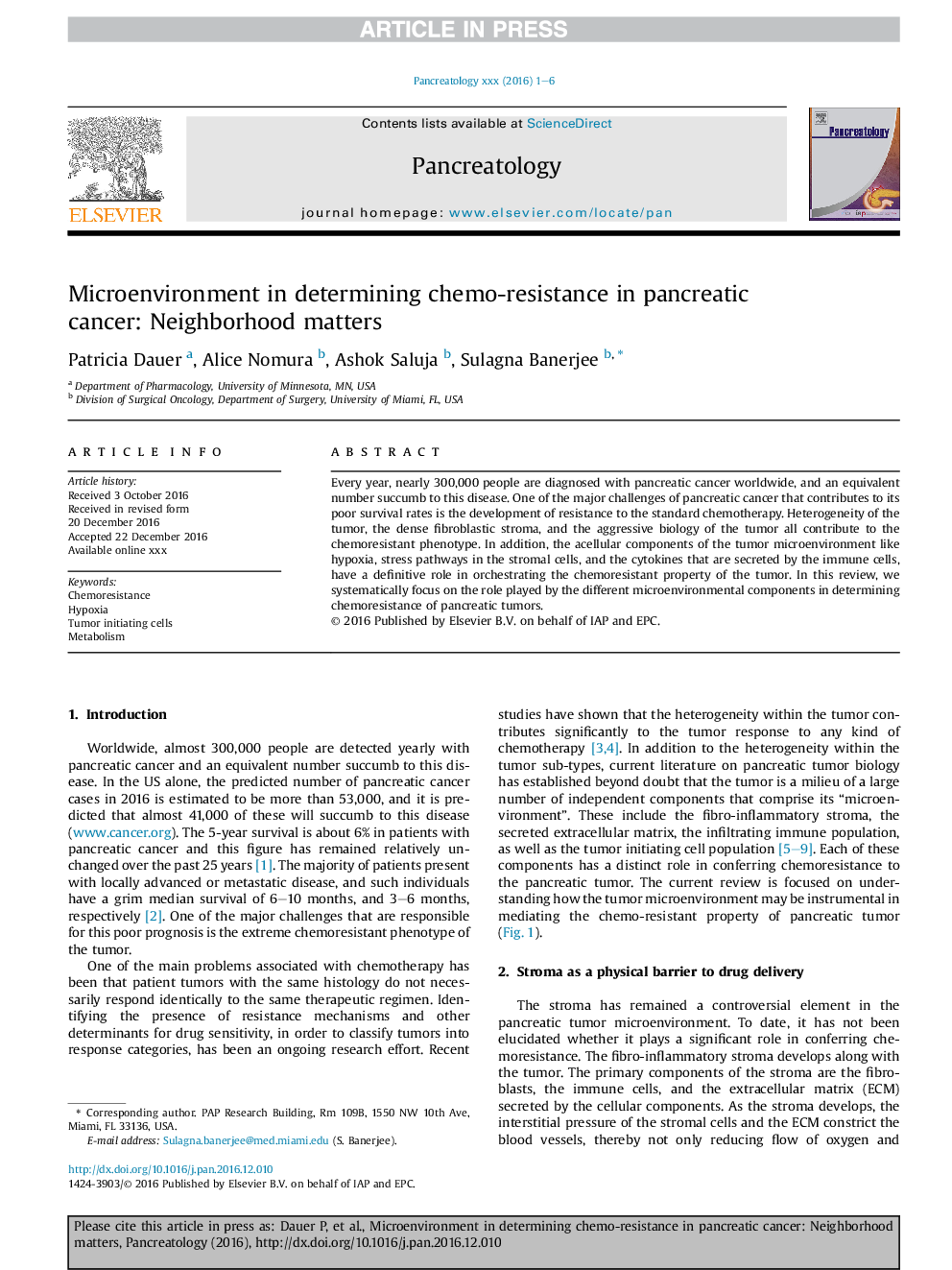 Microenvironment in determining chemo-resistance in pancreatic cancer: Neighborhood matters