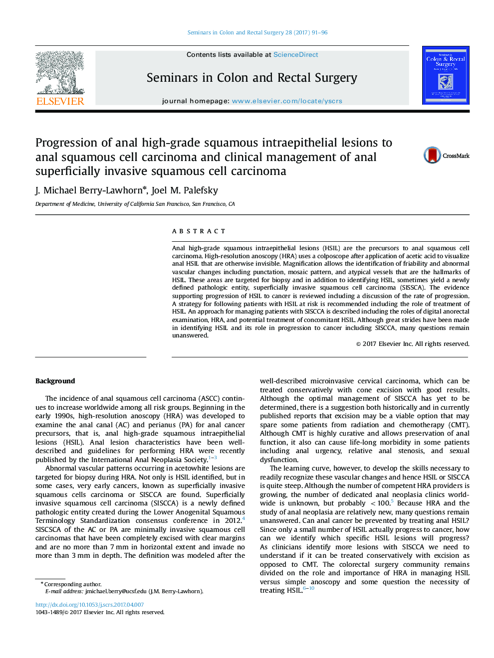 Progression of anal high-grade squamous intraepithelial lesions to anal squamous cell carcinoma and clinical management of anal superficially invasive squamous cell carcinoma