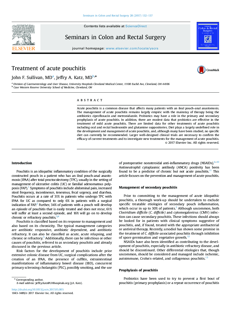 Treatment of acute pouchitis