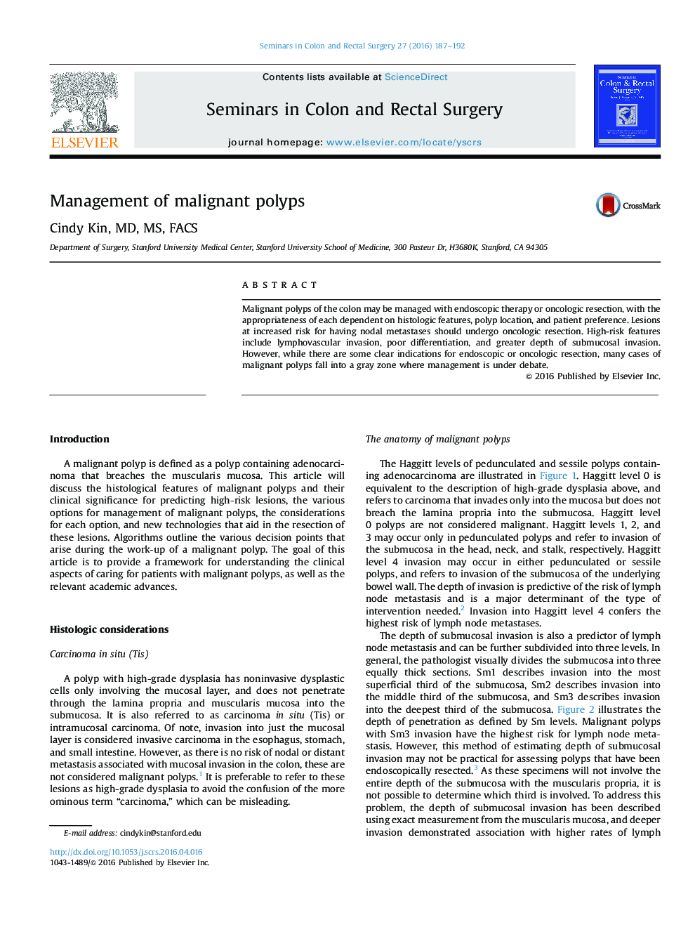 Management of malignant polyps